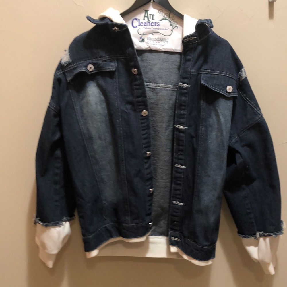 Jean jacket with built in hoodie